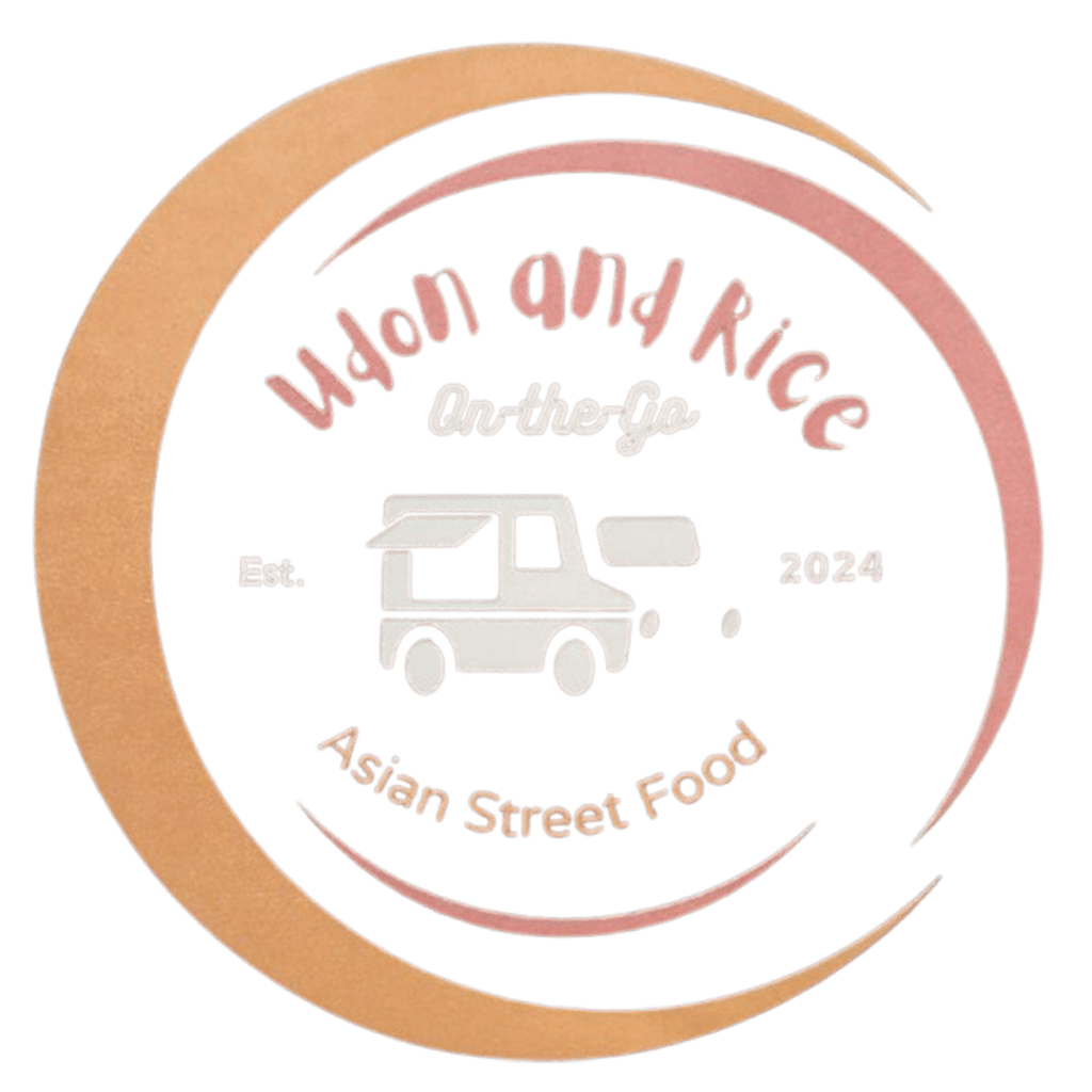 Logo for 'On the go' Asian Street Food featuring a white food cart inside peach circular rings, with 'Est 2024' text