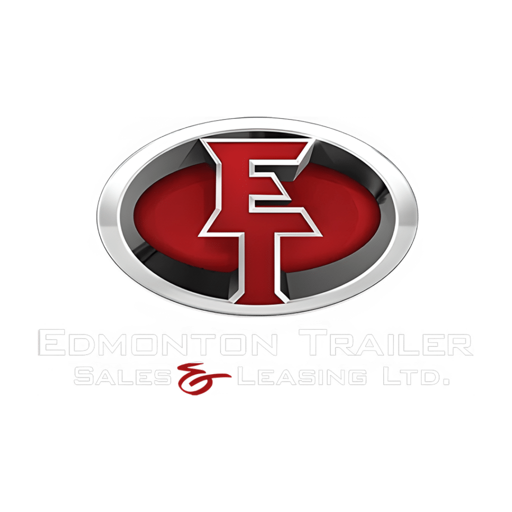 Edmonton Trailer Sales & Leasing Ltd logo: a silver oval with a bold red 'E' inside, and the company name in silver text below.