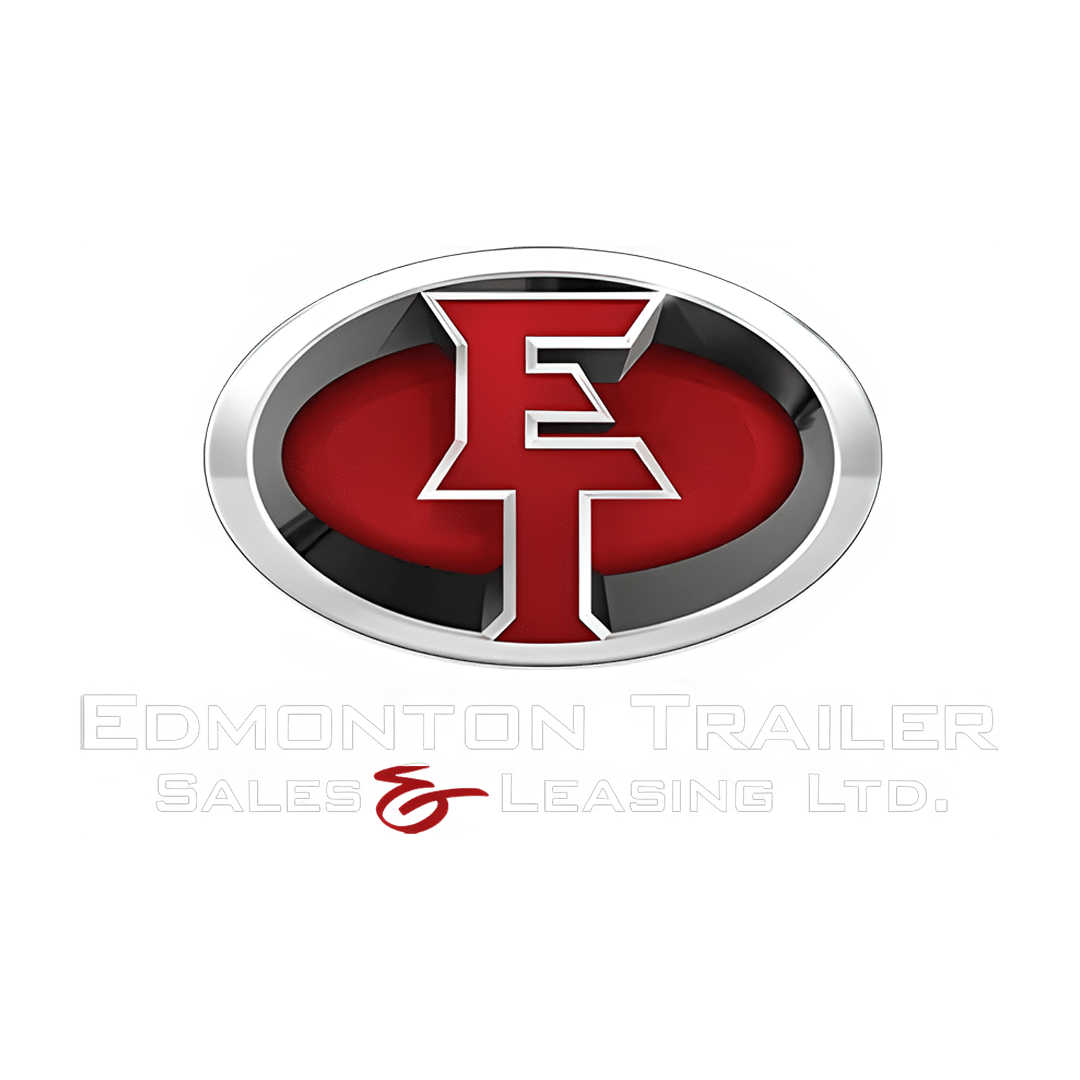 Edmonton Trailer Sales & Leasing Ltd logo: a silver oval with a bold red 'E' inside, and the company name in silver text below.