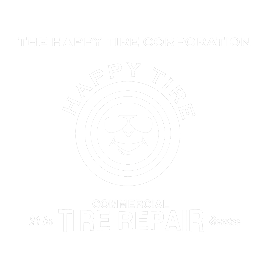 The Happy Tire Corporation logo: a smiling face inside concentric rings with the text 'THE HAPPY TIRE CORPORATION' above and 'TIRE REPAIR' below.
