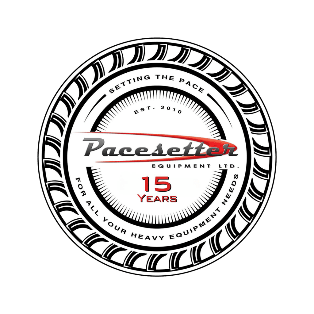 Circular black-and-white PaceSetter Equipment Ltd. badge with a red swoosh, celebrating 15 years of business (EST. 2010).