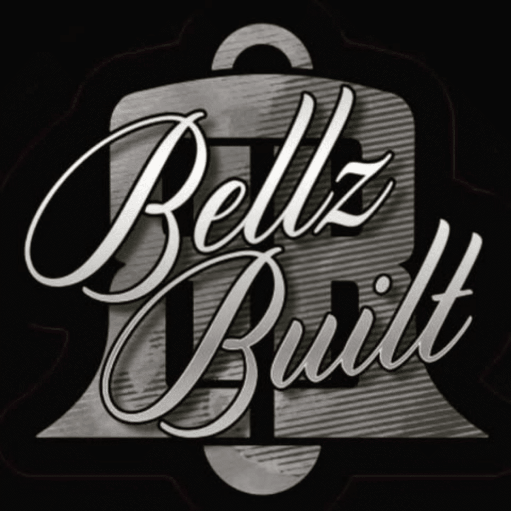 Brand logo featuring a gray bell silhouette with the cursive words 'Bellz Built' in white on a black background.