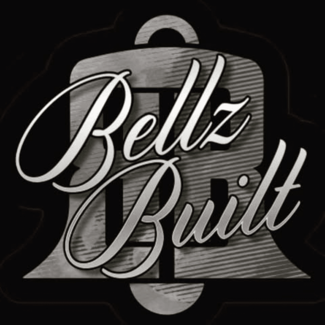 Brand logo featuring a gray bell silhouette with the cursive words 'Bellz Built' in white on a black background.